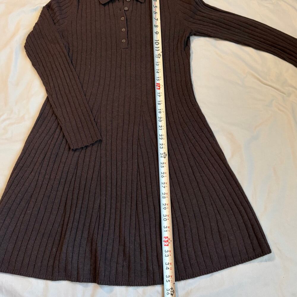 GAP Chocolate, Ribbed, Collared, Henley, Long Sleeve Sweater Dress- M - Picture 5 of 8